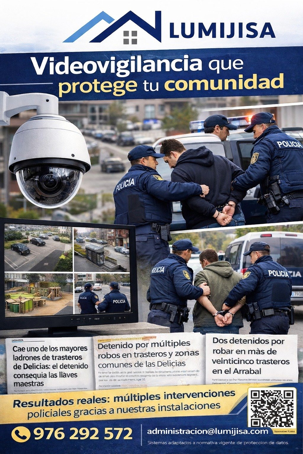 Detenciones policiales gracias a las cámaras de vigilancia CCTV de Lumijisa en Zaragoza